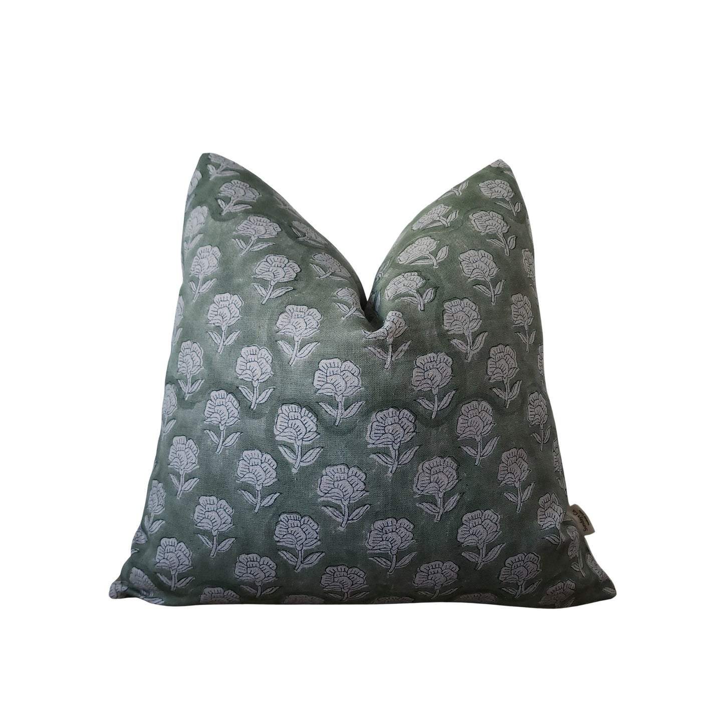 MORGAN || Green Floral Linen Block Print Throw Pillow, MCM pillows, bold patterned pillows, green throw pillows