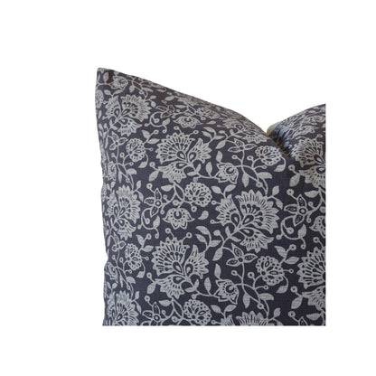 MATILDA || Charcoal Floral Block Print Hmong Throw Pillow, modern, neutral, moody throw pillow. Gray floral spring pattern pillow. minimal pillow