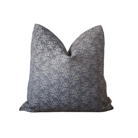 RILEY || Grey/Blue Floral Textured Throw Pillow. Cottagecore eclectic vintage style throw pillow cover, nubby fabric. Heavy weight fabric. (RTS)