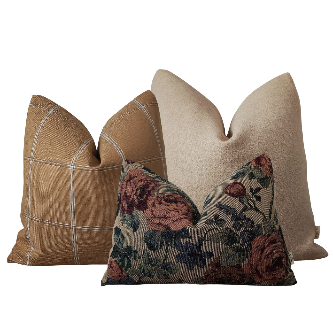 Throw Pillow Sets || Tapestry, Brown Check and Vintage Wool Throw Pillow Set