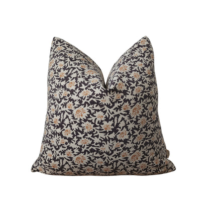 MABEL || Navy Blue and Rust Floral Throw Pillow "Mabel"