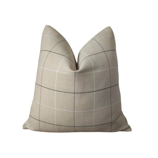 COLIN || Beige Neutral Check Throw Pillow Cover. Minimal Neutral Beige Plaid Pillow. Bedroom and Livingroom Throw Pillow Cover.