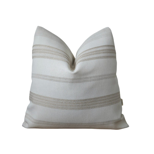 LILA || White and Greige Stripe Outdoor Throw Pillow Cover. Sunbrella Jacquard Neutral Patio Throw Pillows. Neutral Patio Decor