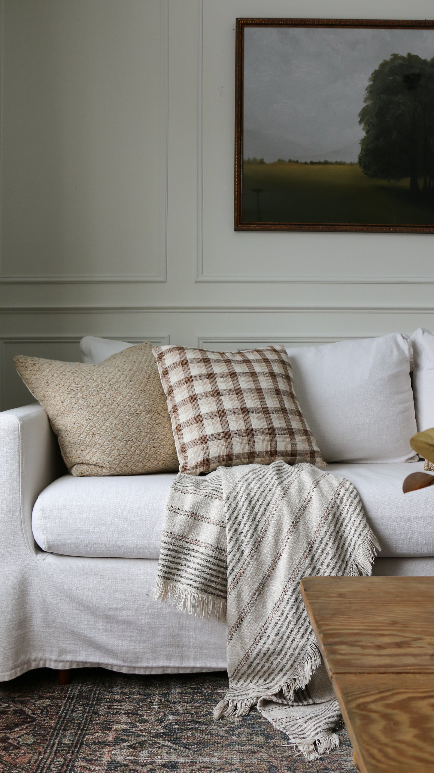 OLLIE || Organic Neutral Wool Throw Pillow, High Textured Check Pattern Throw Pillow Cover