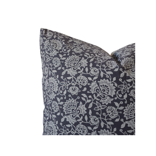 "Blythe" Charcoal Floral Block Print Throw Pillow