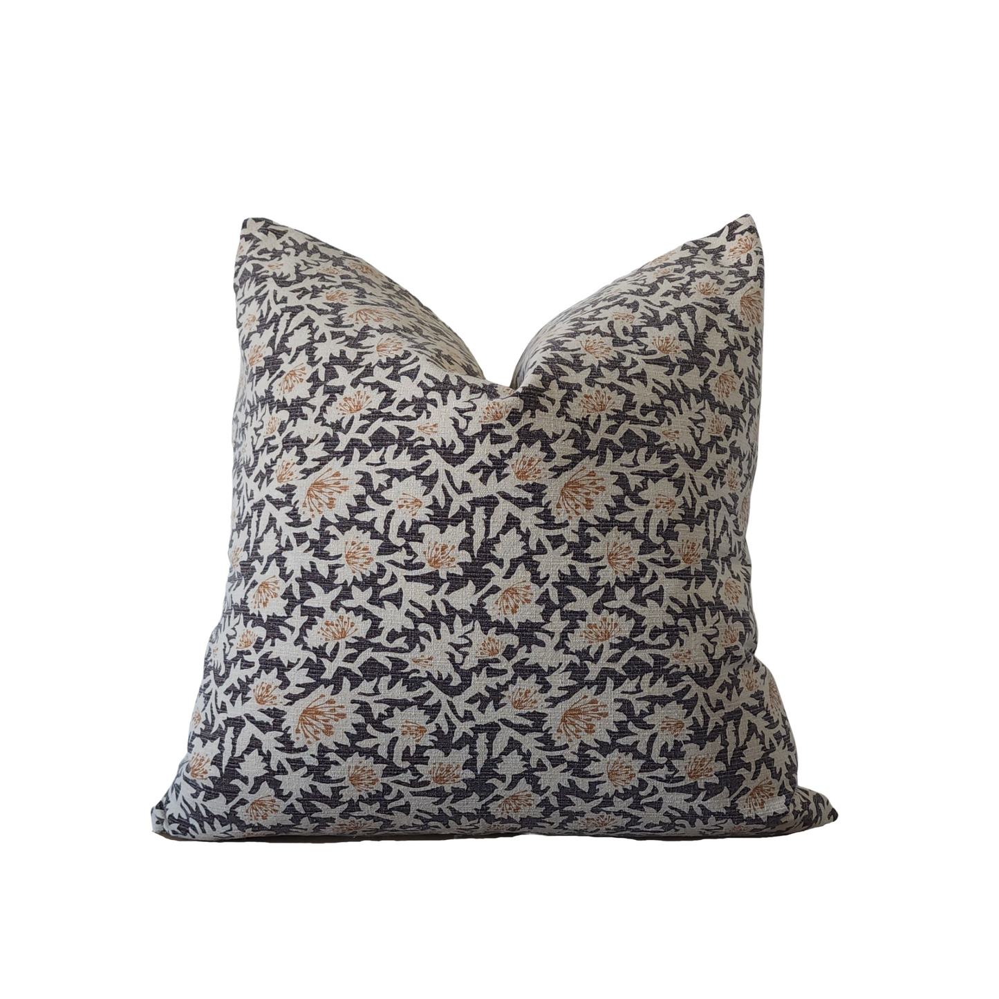 "Mabel" Navy Blue and Rust Floral Throw Pillow